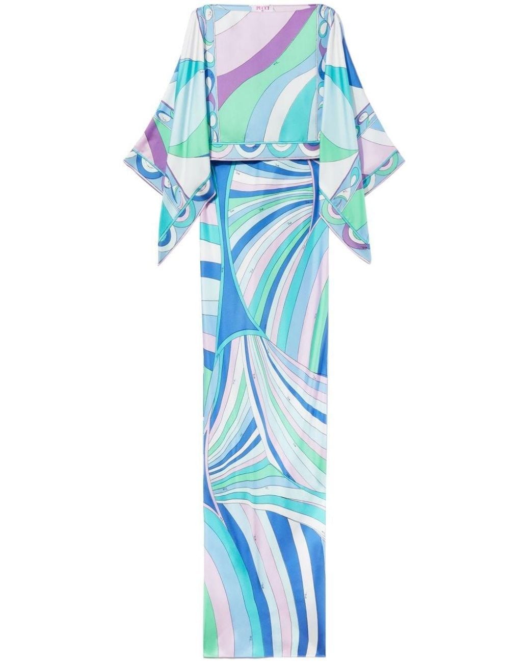 PUCCI Long Dress With Shrug Cape in Blue | Lyst PUCCI Long Dress With Shrug Cape in Blue | Lyst