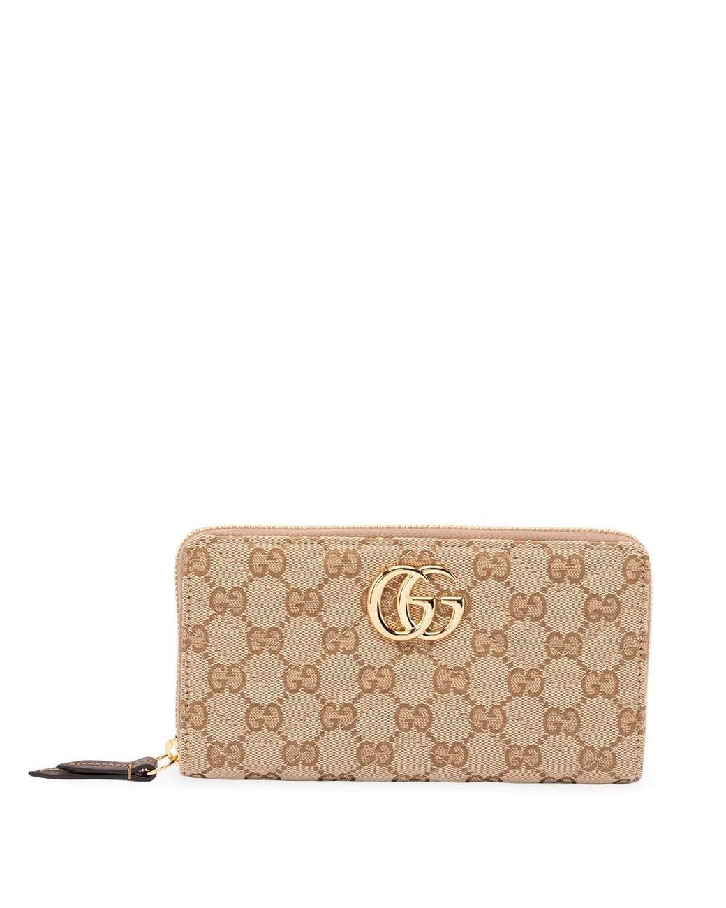 Gucci Natural Gg Marmont Zip Around Wallet