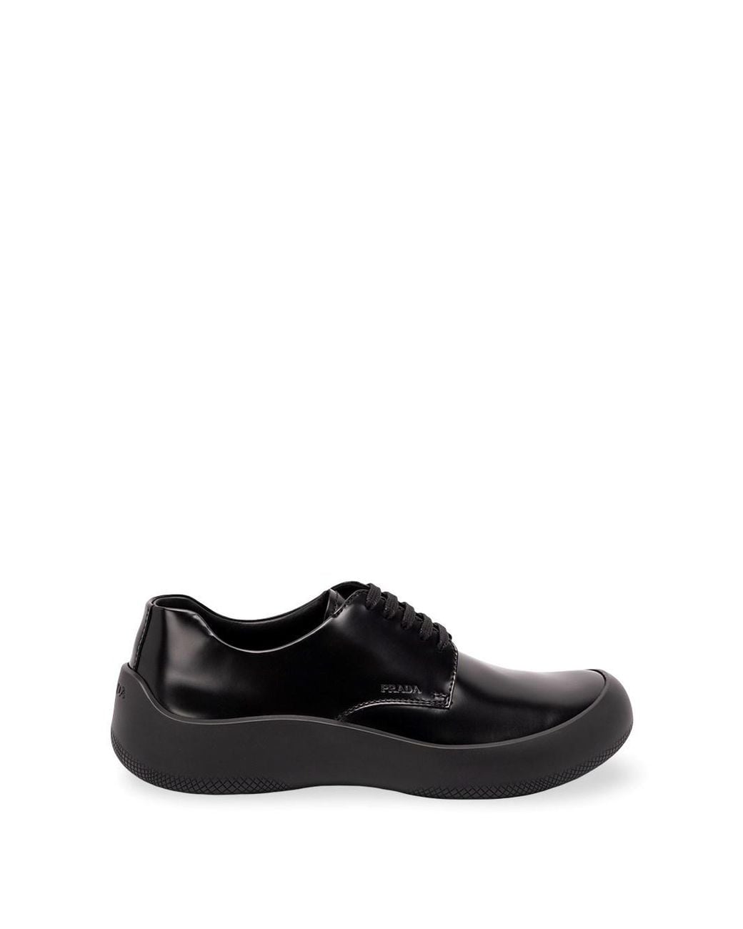 Prada Black Brushed Leather Laced Shoes for men