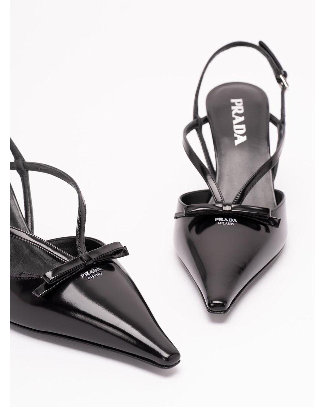Prada White Brushed Leather Slingback Pumps