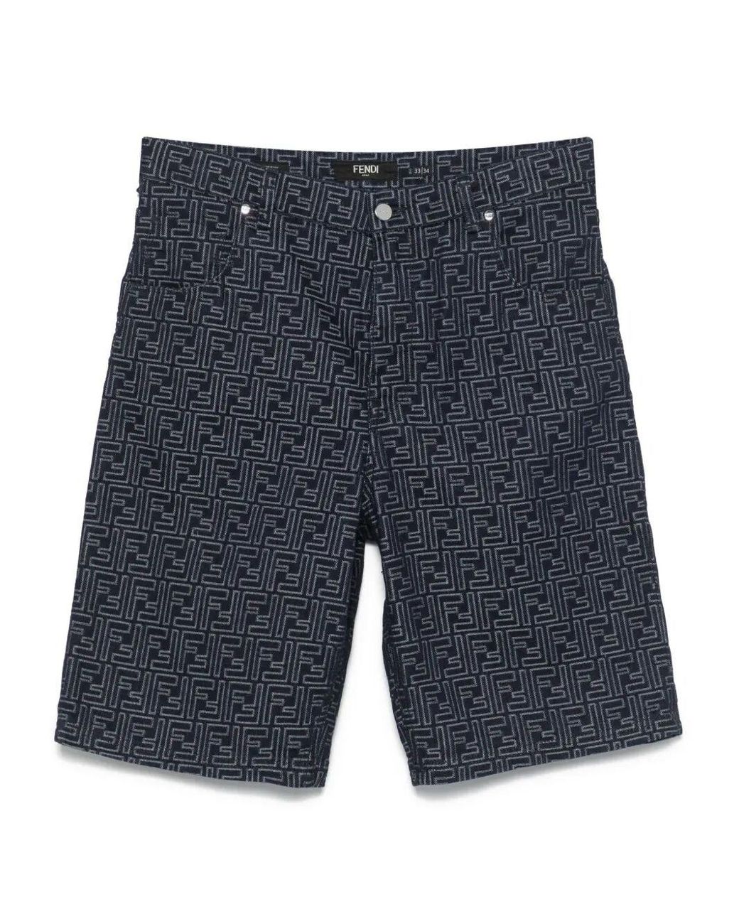Fendi Blue Ff Jacquard Denim Shorts Clothing for men