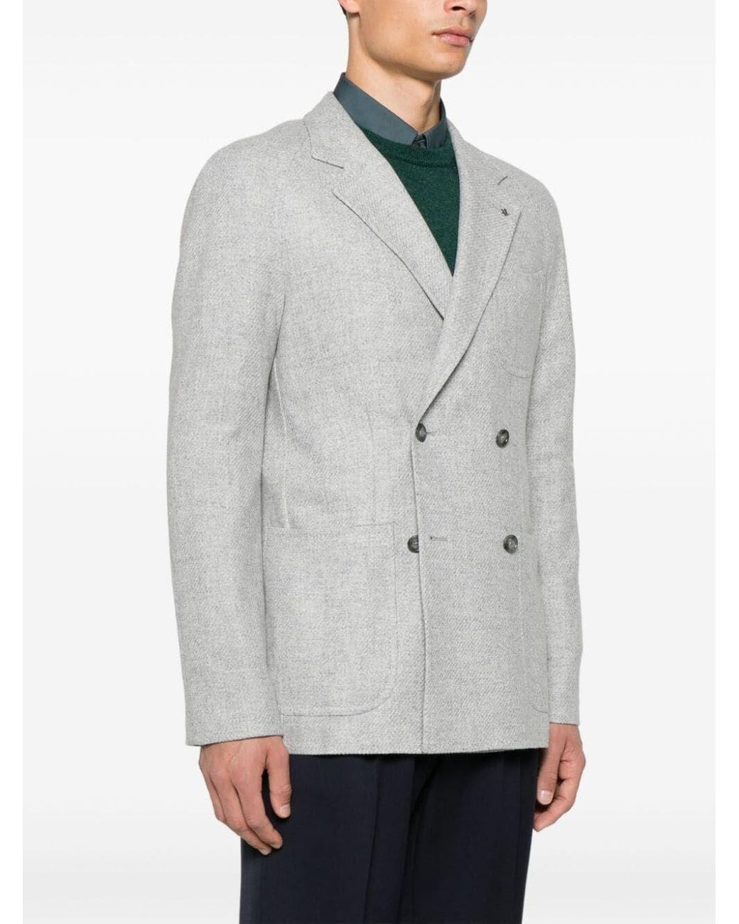 Tagliatore Gray Double-Breasted Tailored Wool Blend Jacket for men