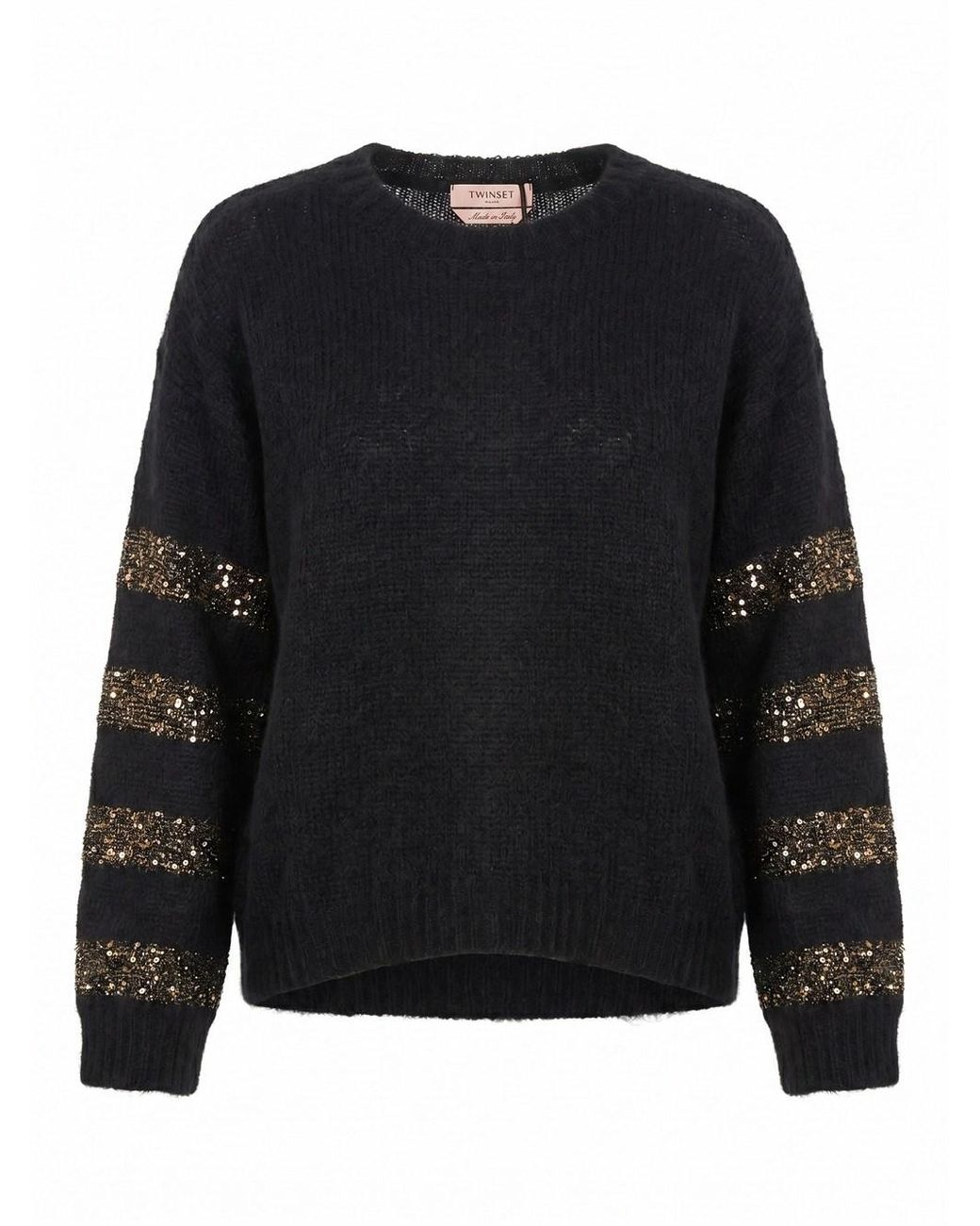 Twinset Black Striped Alpaca Sweater