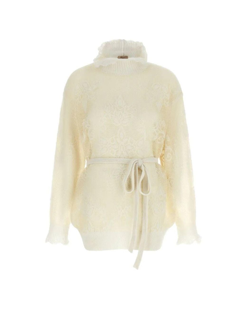 Twinset White Alpaca Jacquard Maxi Sweater