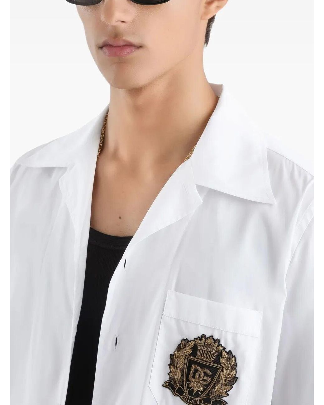 Hawaiian Shirt With Embroidery di Dolce & Gabbana in White da Uomo