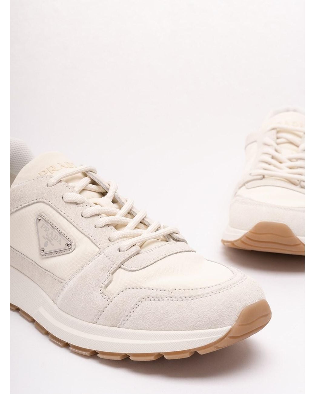 Prada White Prax Suede And Re-Nylon Sneakers for men