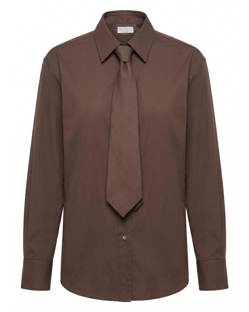 Brunello Cucinelli Brown Shirt With Tie And Monili