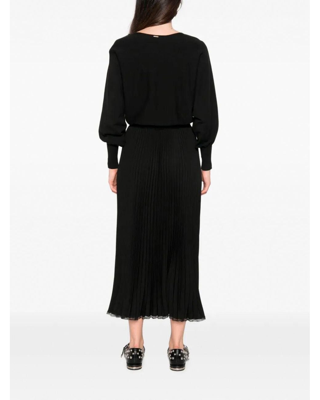 Twinset Black Knit And Pleated Crêpe Dress