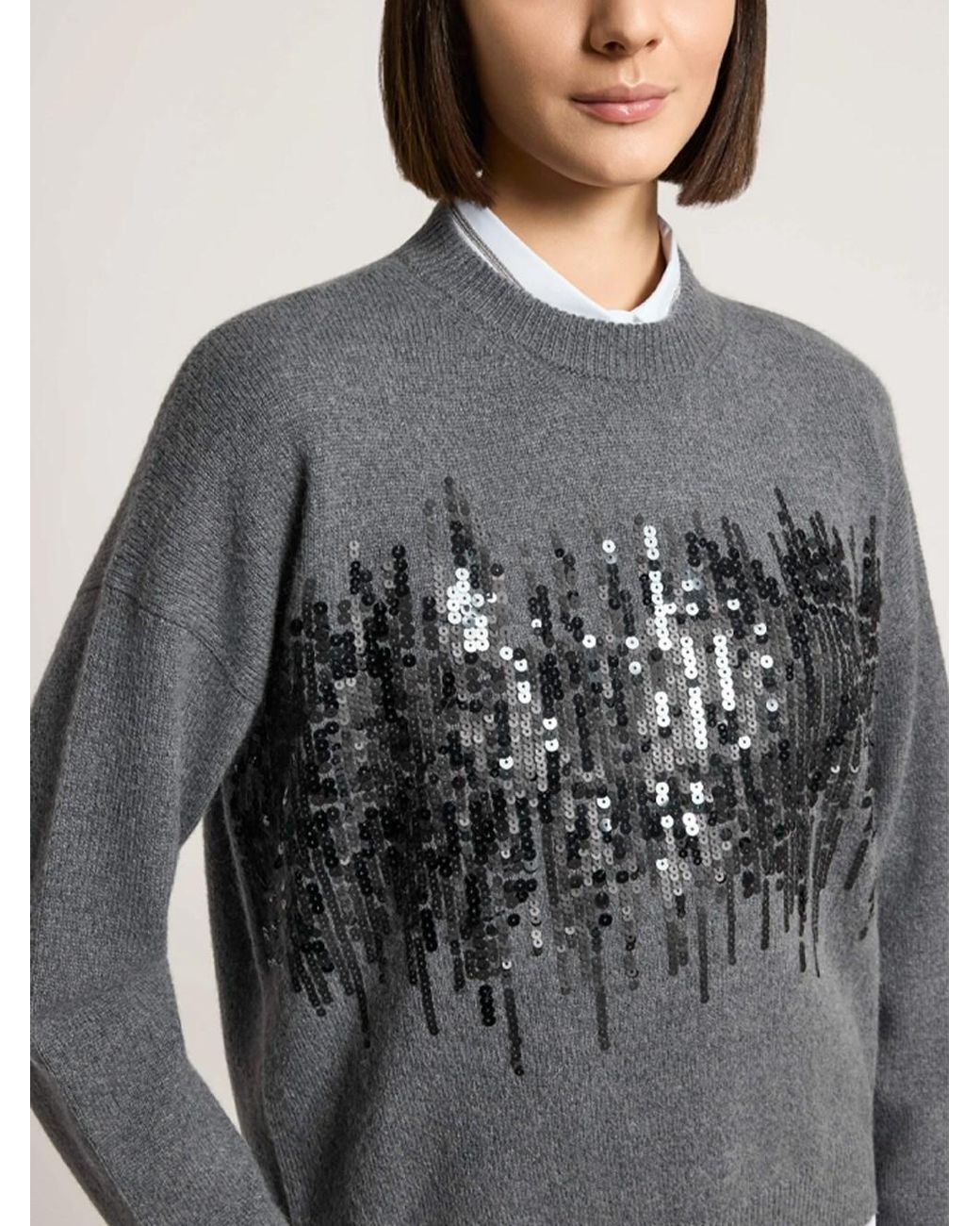 Peserico Gray Round Neck Sweater