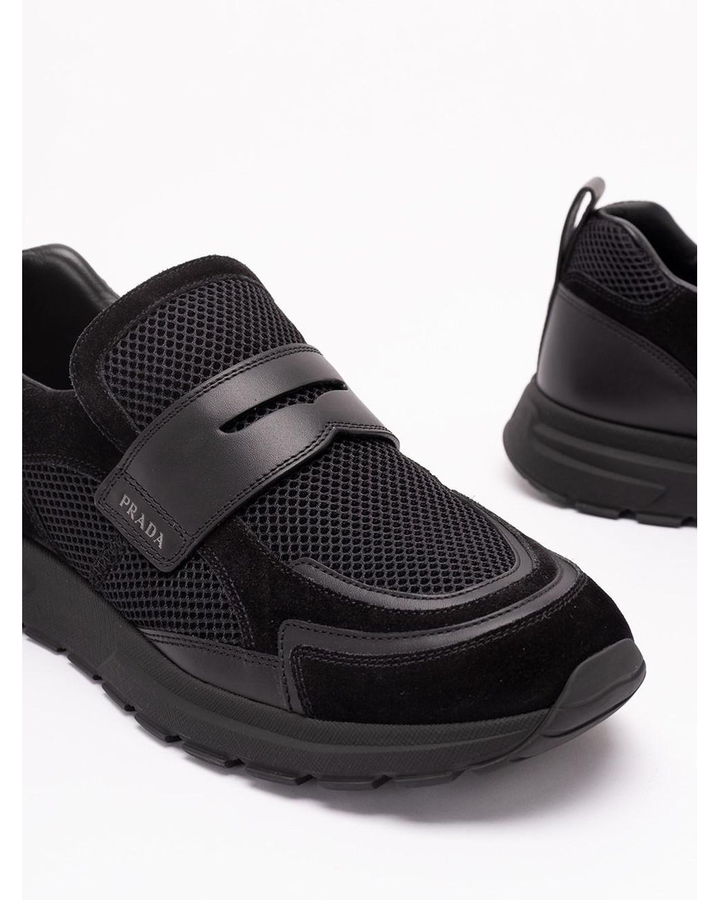 Prada Black Mesh And Leather Sneakers for men