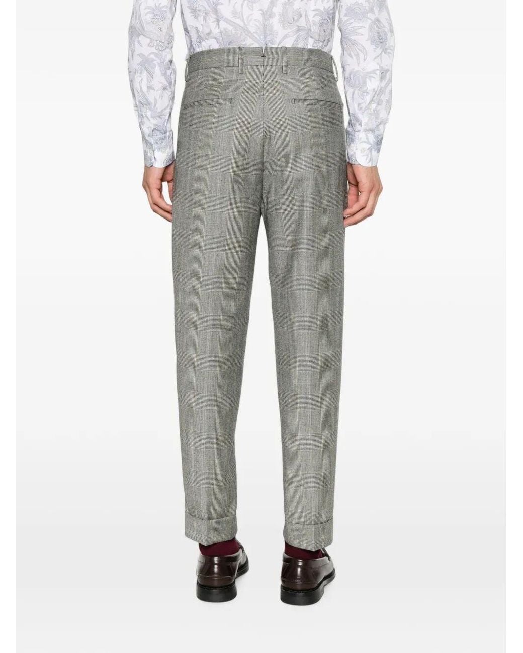Berwich Gray Prince Of Wales Check Pleated Pants for men