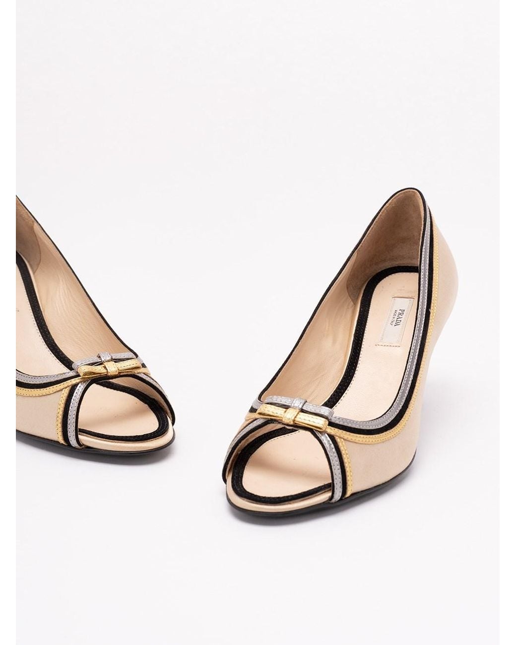 Prada Natural Open Toe Satin Pumps