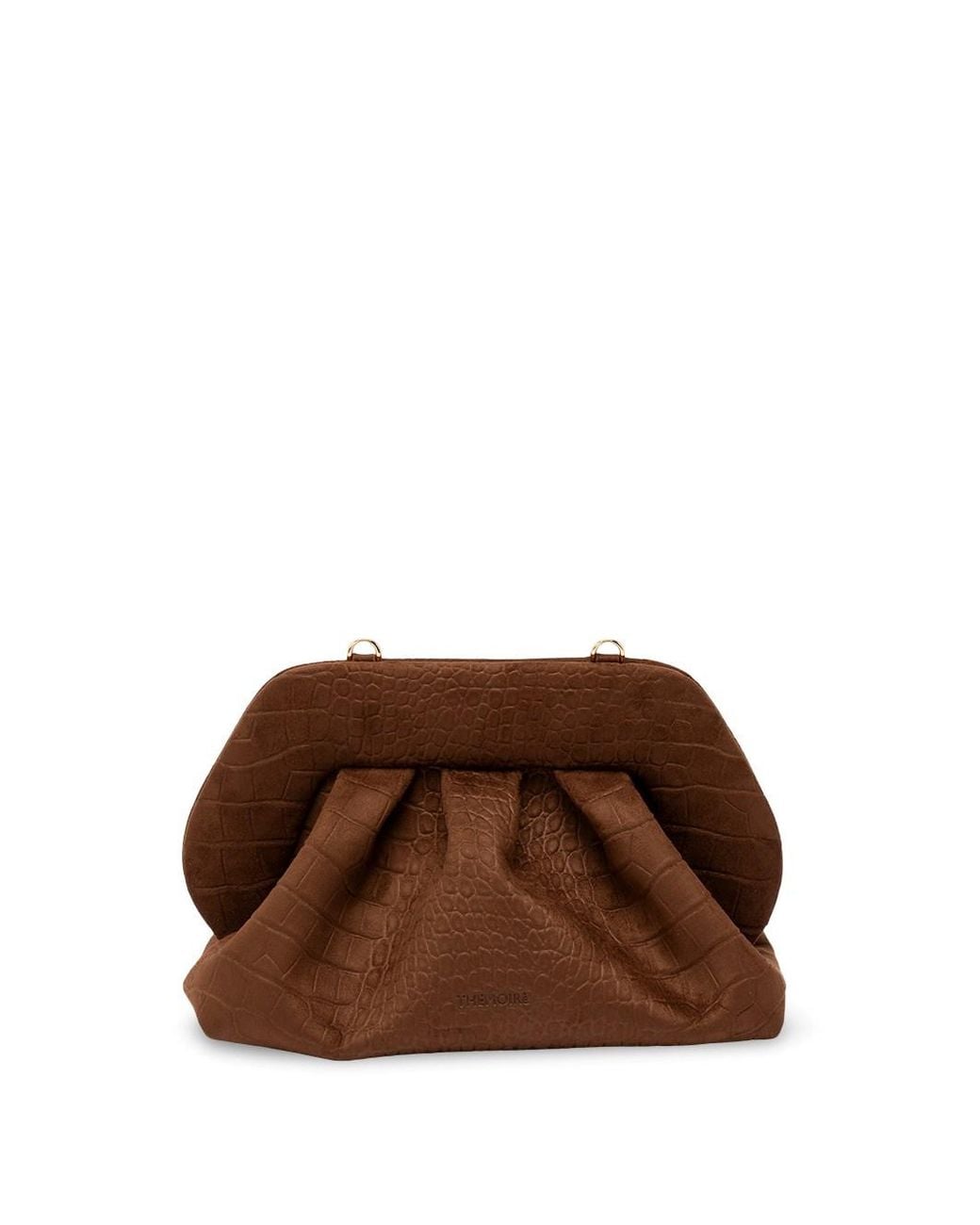 THEMOIRÈ Brown Bios Medium Suede Croco Effect Clutch