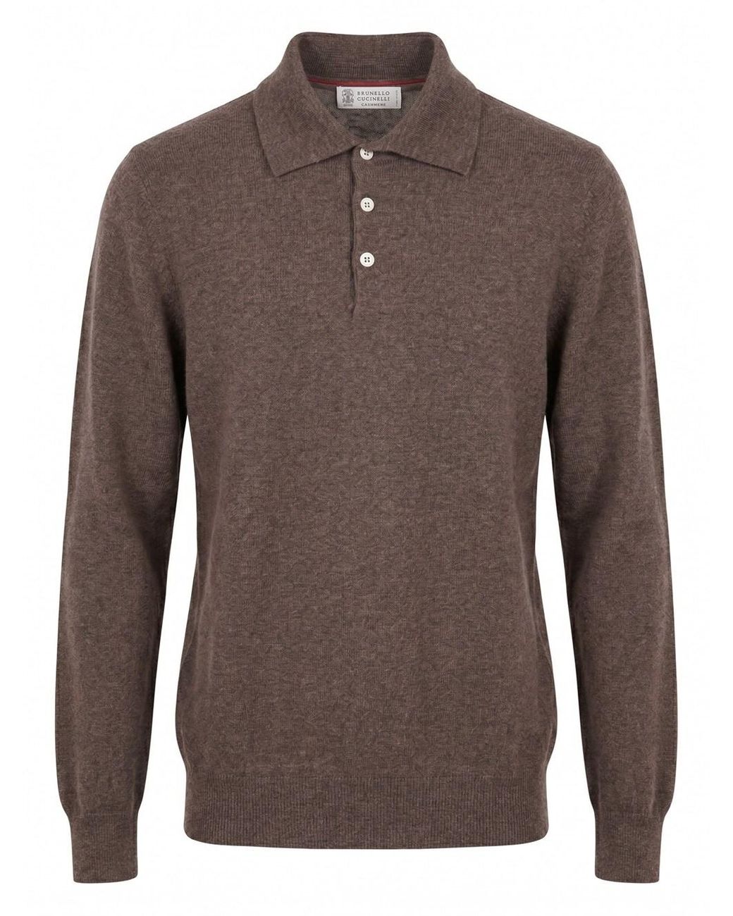 Brunello Cucinelli Brown Cashmere Knit Polo Shirt for men