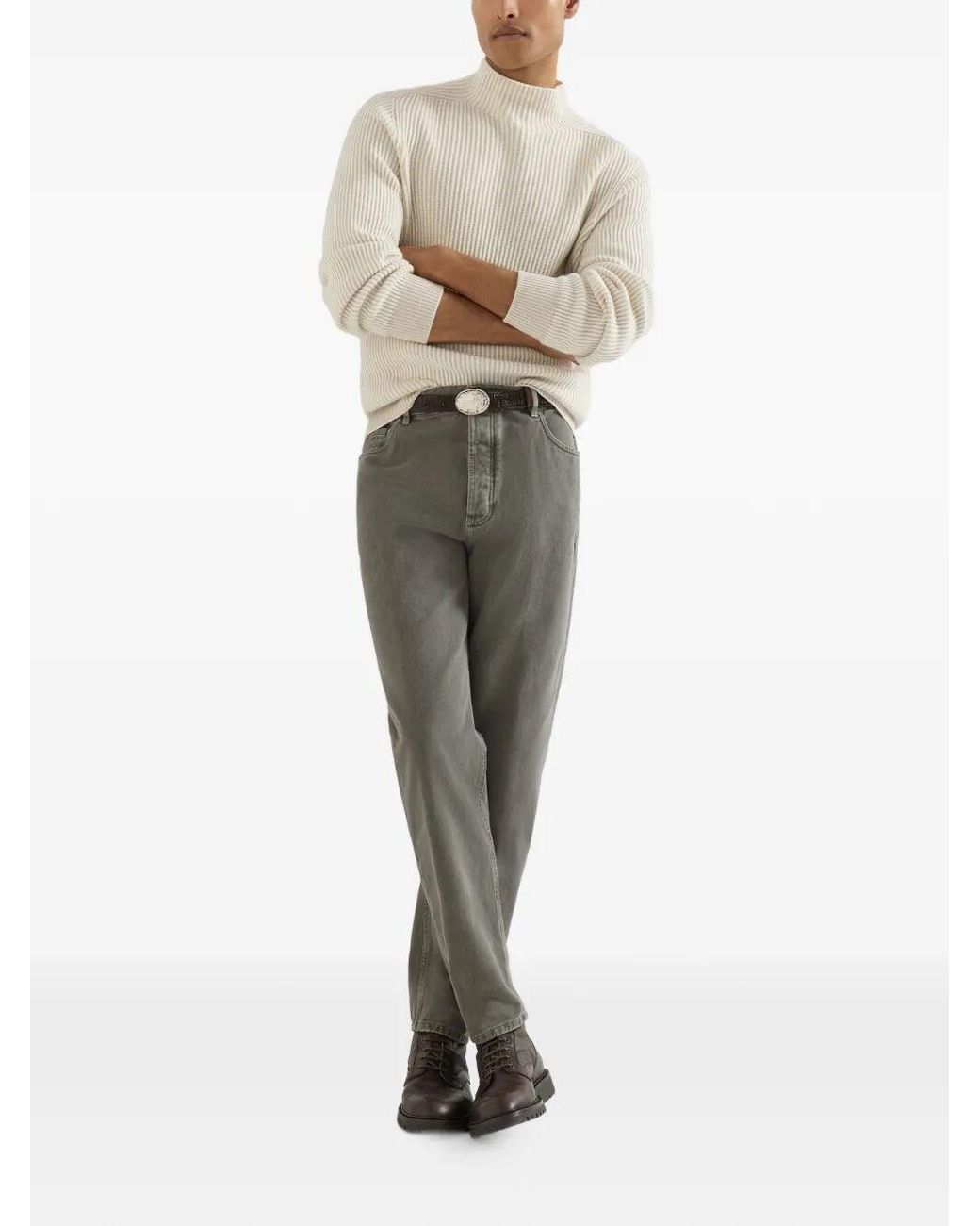Brunello Cucinelli Gray Dyed Denim Pants for men