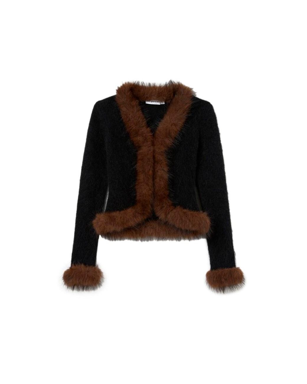 Self-Portrait Black Faux Fur Knit Cardigan