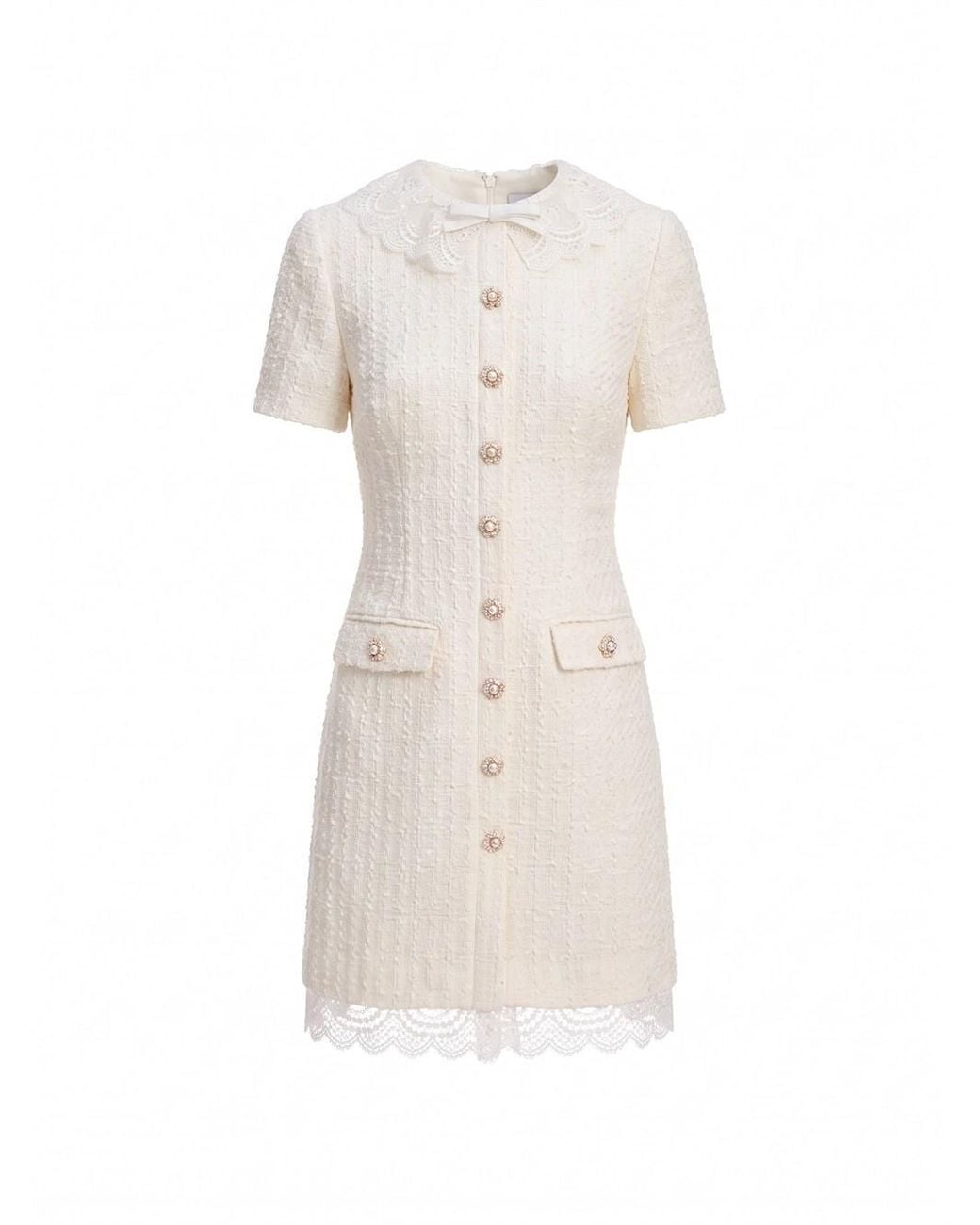 Self-Portrait White Boucle Lace Trim Mini Dress