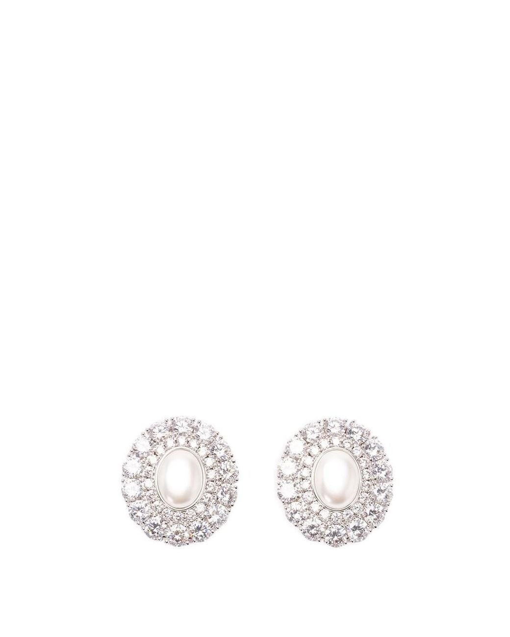 Self-Portrait White Oval Crystal Earrings