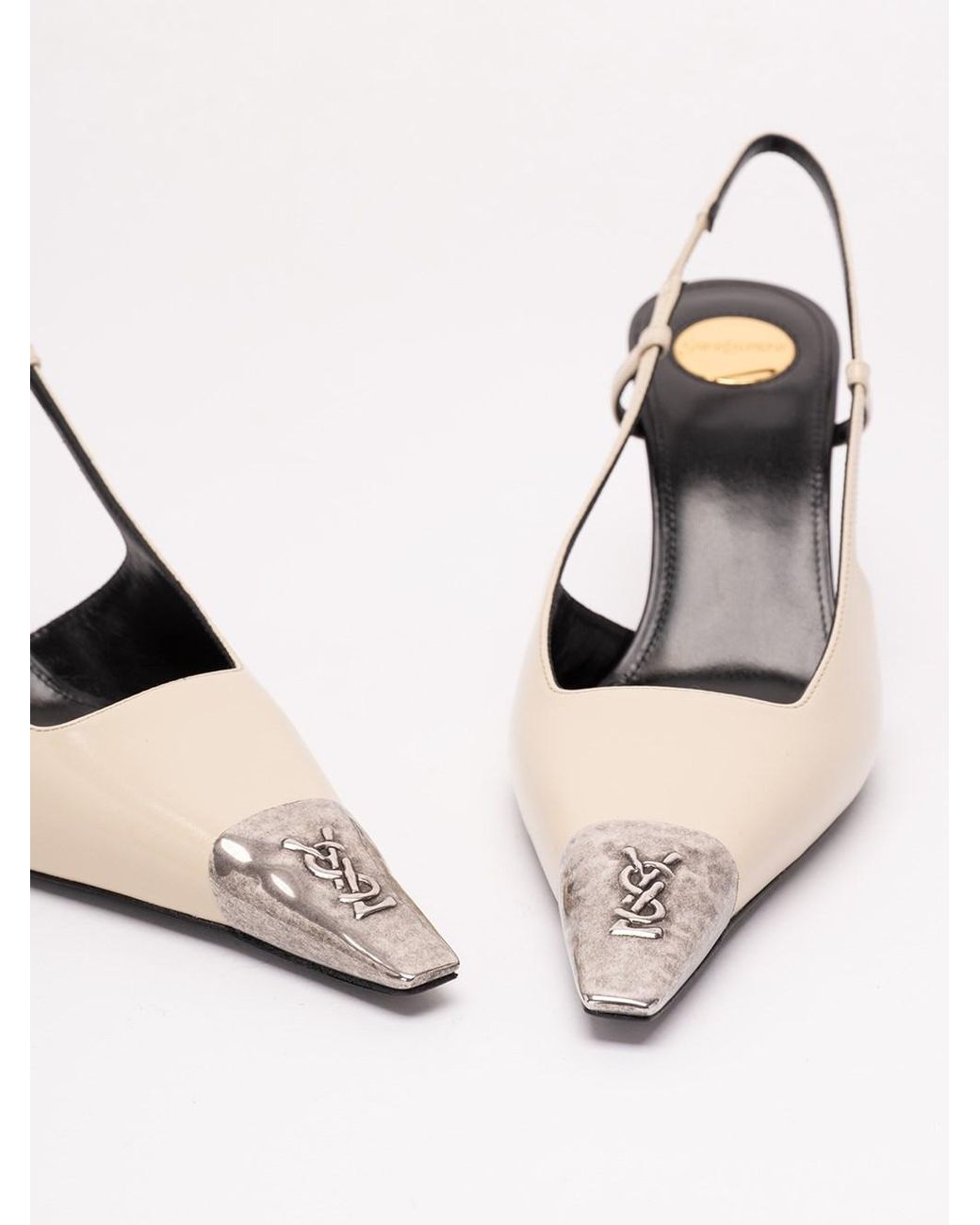 Saint Laurent White Jeanne Slingback Pumps
