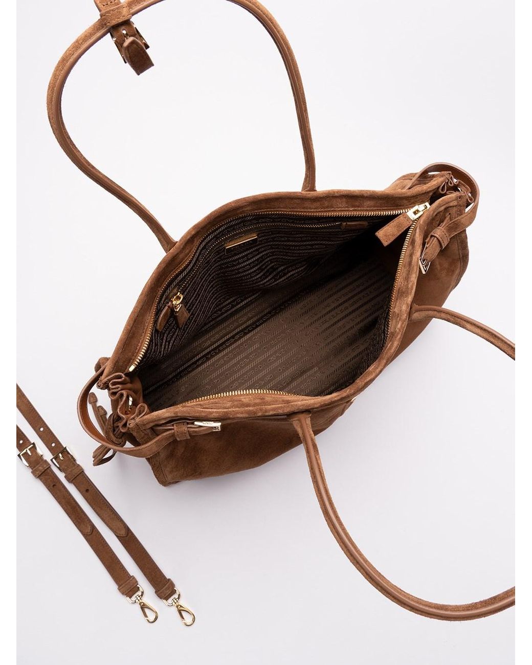 ショルダーバッグ・ポシェット PRADA Brown suede big ArquA handbag (1BC212VOVO2C4S F0324) Prada Arqué Suede Shoulder Bag | Saks Fifth Avenue