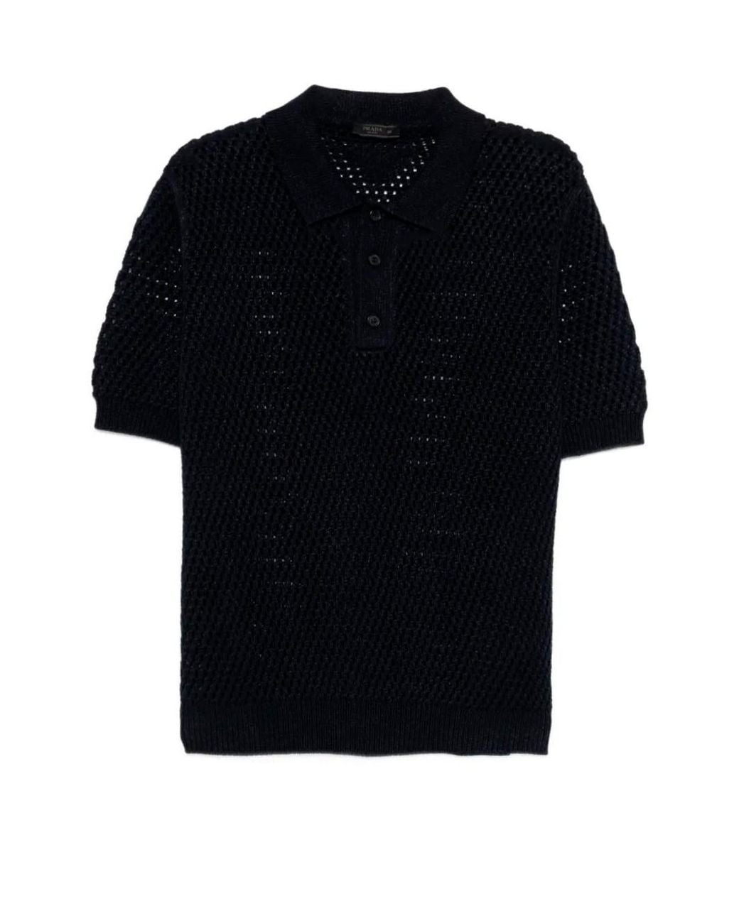 Prada Black Cotton Linen Polo Neck for men