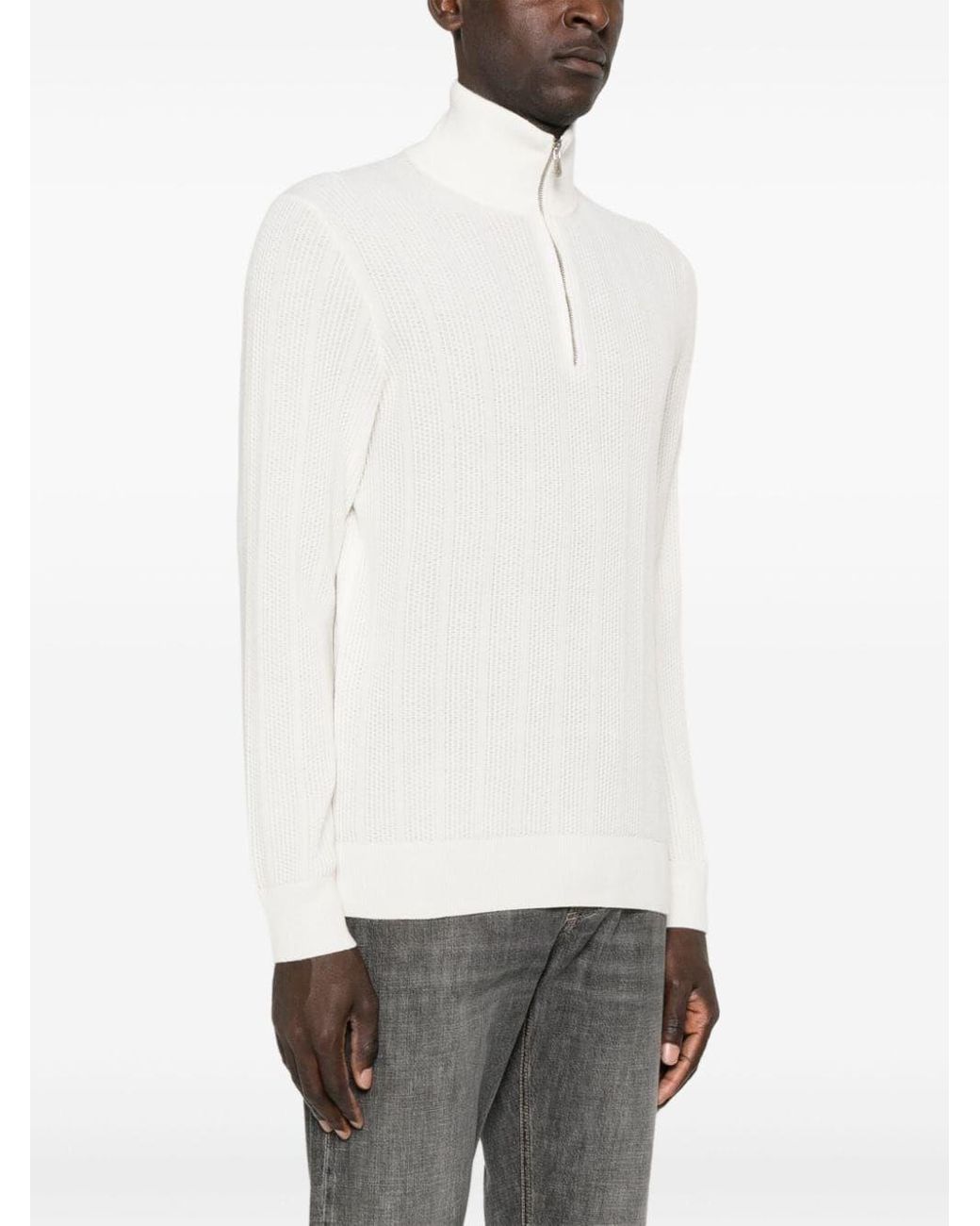 Brunello Cucinelli White Turtle-Neck Sweater for men