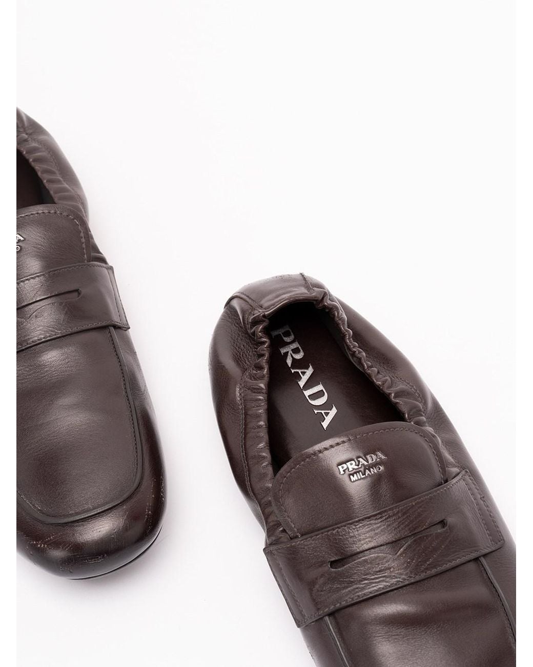 Prada White Shuffle Antiqued Leather Loafers for men