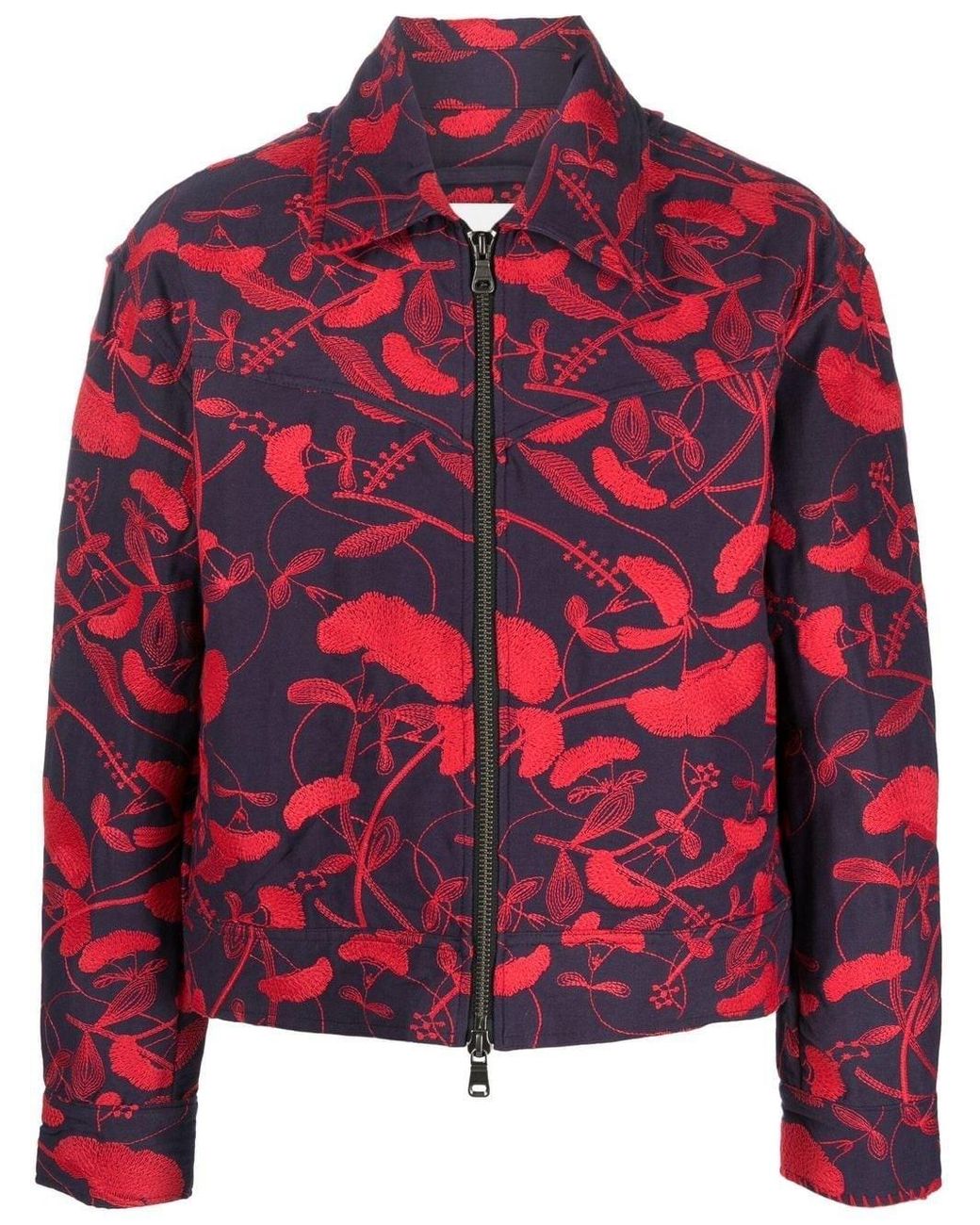 ANDERSSON BELL Flower Embroidery Zip-up Jacket in Red for