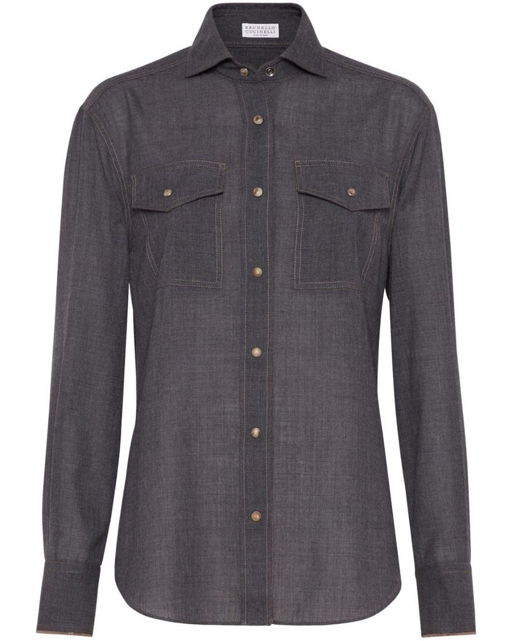 Brunello Cucinelli Blue Virgin Wool Shirt With Pockets