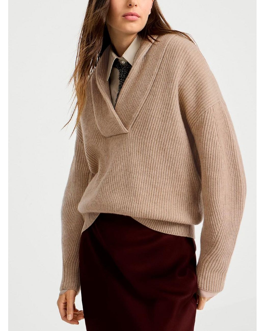Brunello Cucinelli Brown Cashmere English Rib Sweater