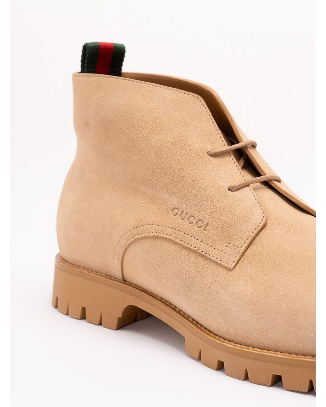 Gucci Natural Lace-Up Ankle Boot With Web for men