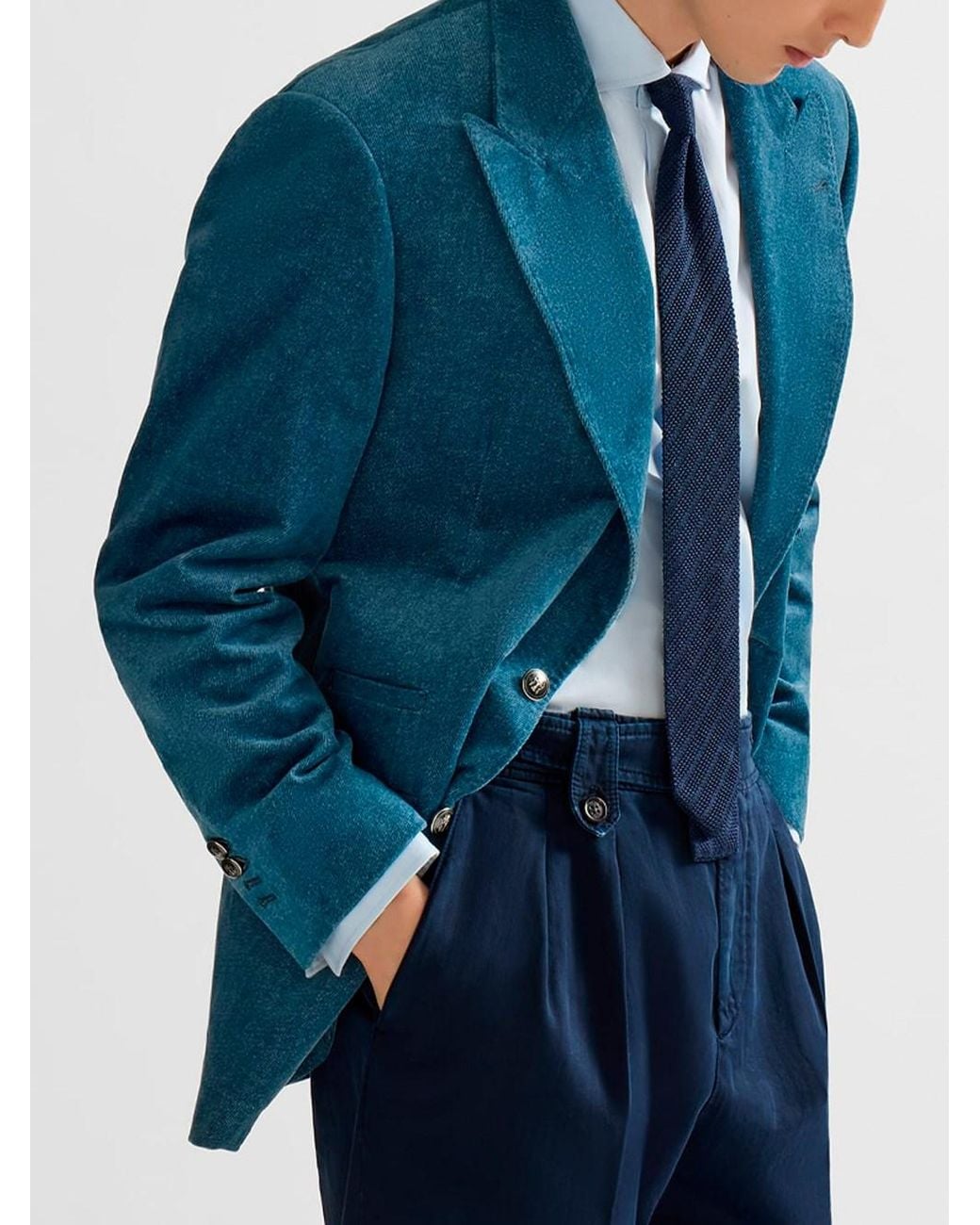 Brunello Cucinelli Blue Denim-Effect Tailor Blazer for men