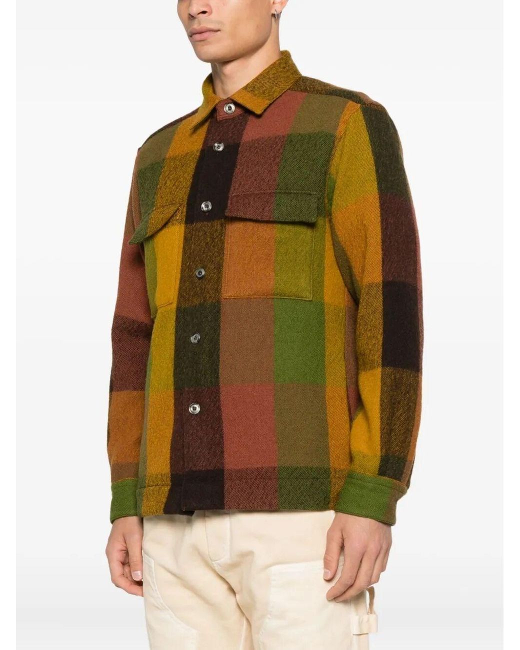 Xacus Green Wool Check Overshirt for men