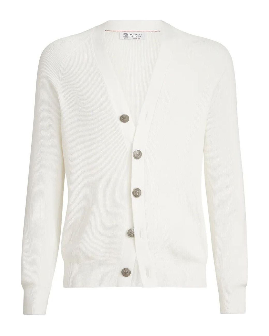 Brunello Cucinelli White V Neck Cardigan for men