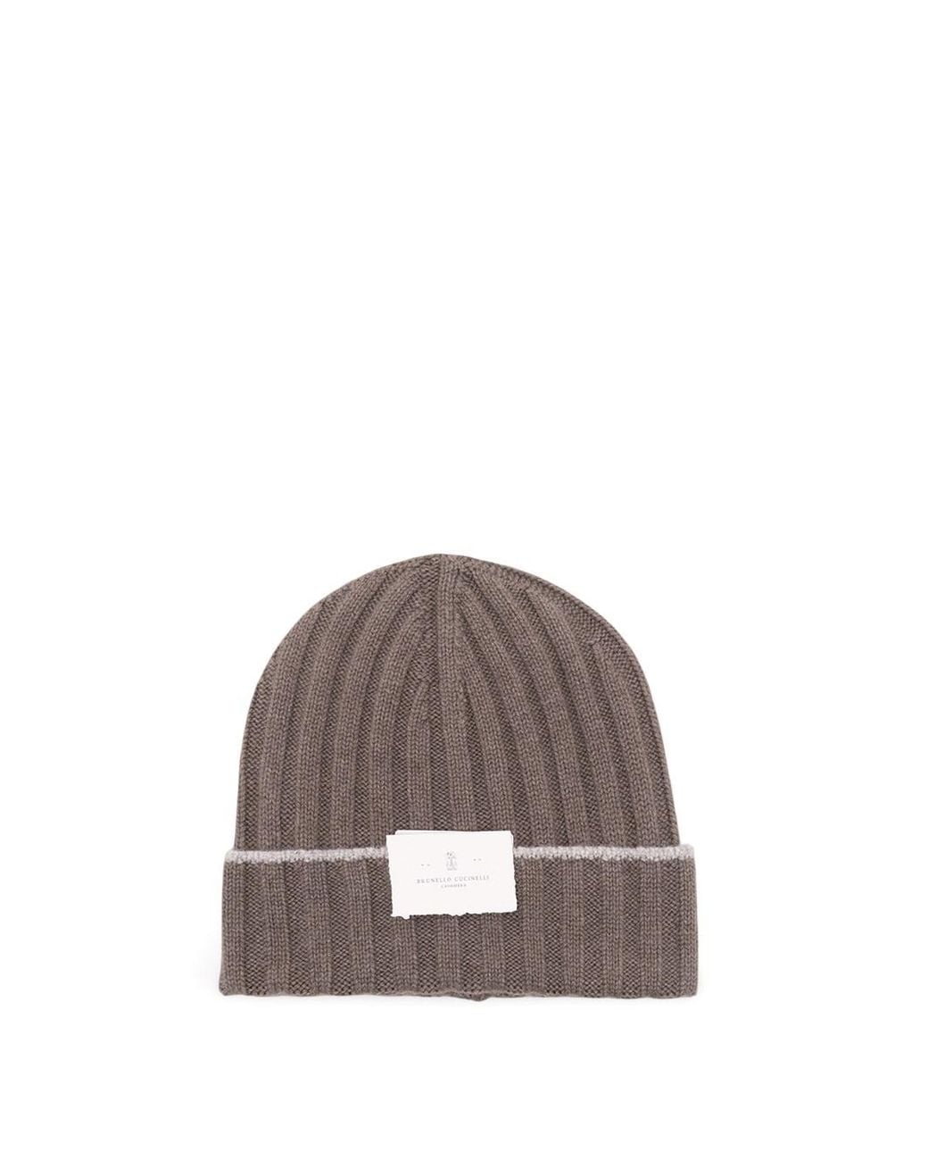 Brunello Cucinelli Brown Cashmere Rib Knit Beanie for men