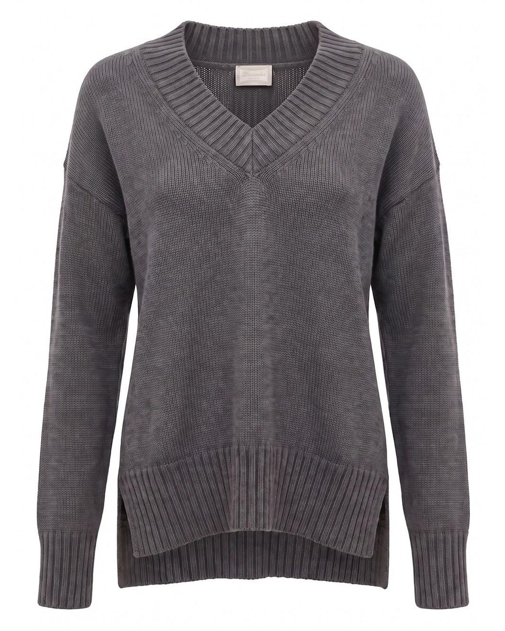 Drumohr Gray Long Sleeve V-Neck Sweater