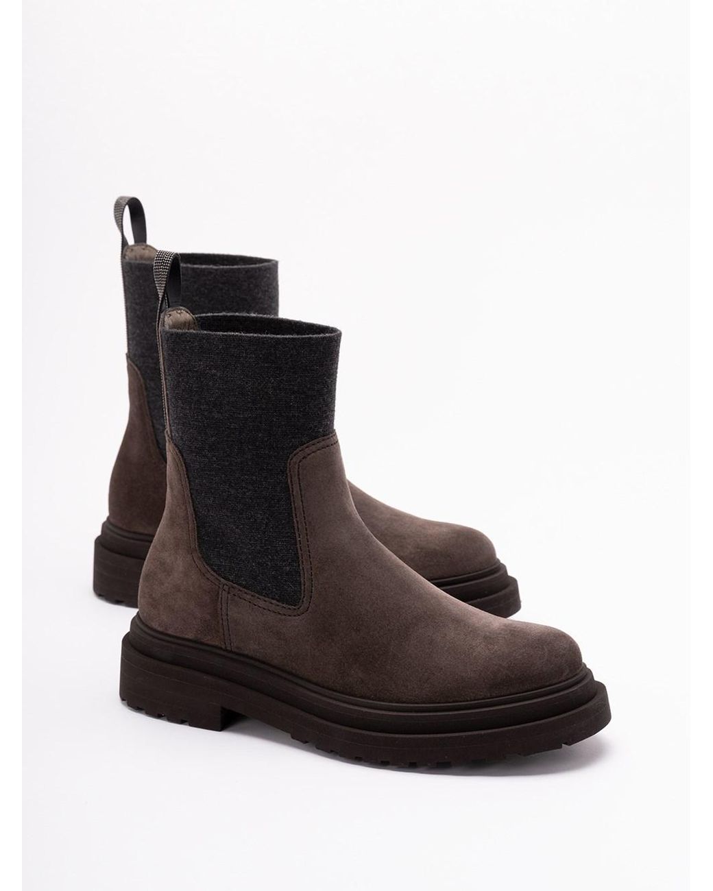 Brunello Cucinelli Black Sued And Knit Boots