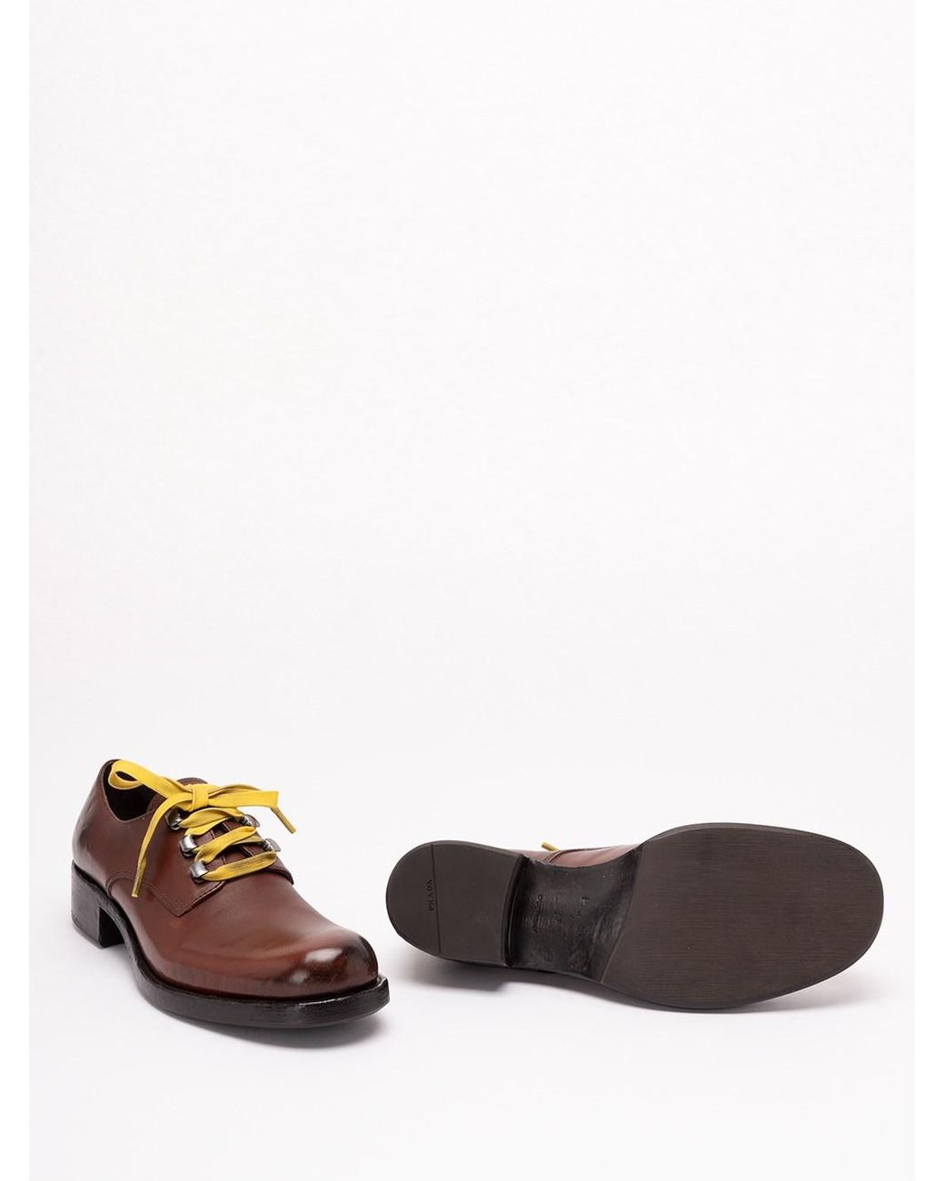 Prada Brown Antiqued Leather Lace-Up Shoes