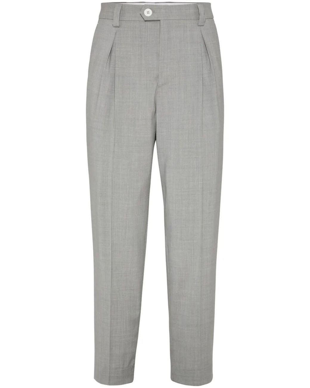 Brunello Cucinelli Gray Virgin Wool Pants With Golf Tee Holder for men