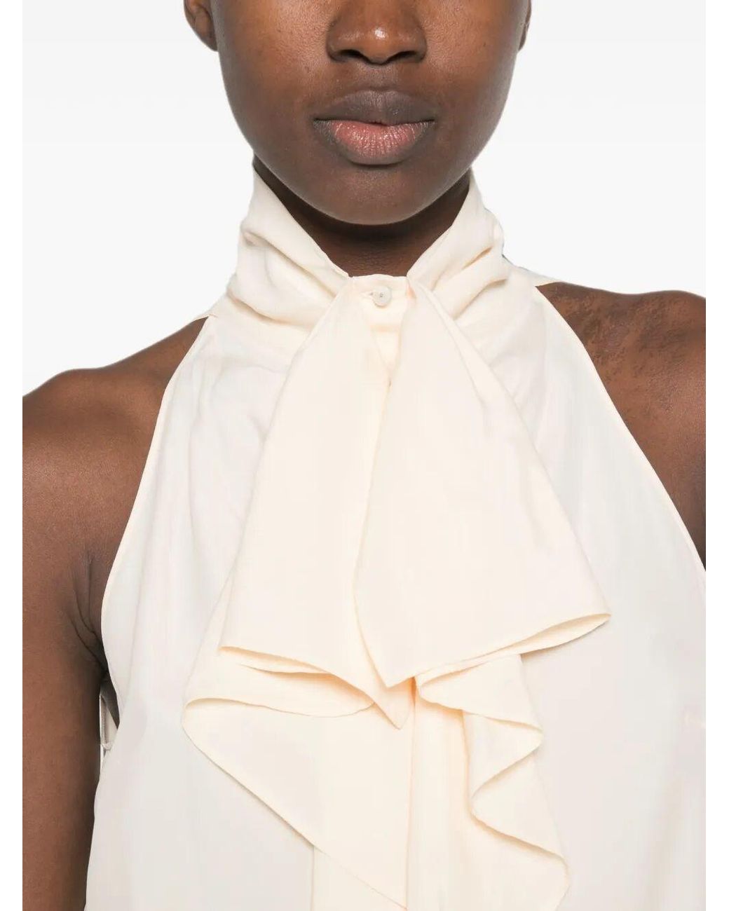 Alberta Ferretti White Ruffled Halterneck Top