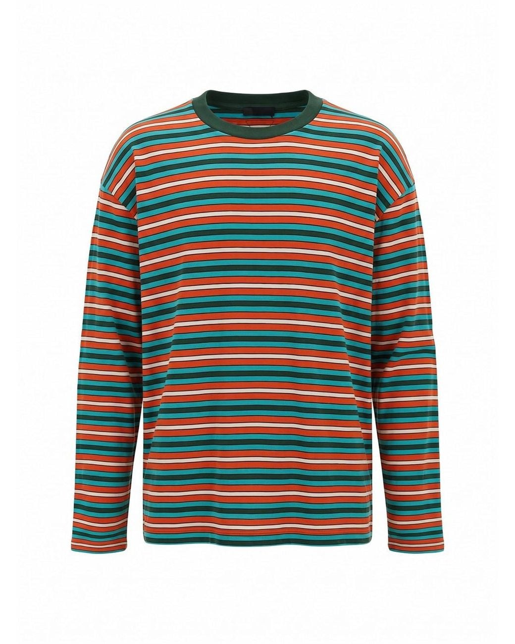 Prada Green Striped Long Sleeves T-Shirt for men