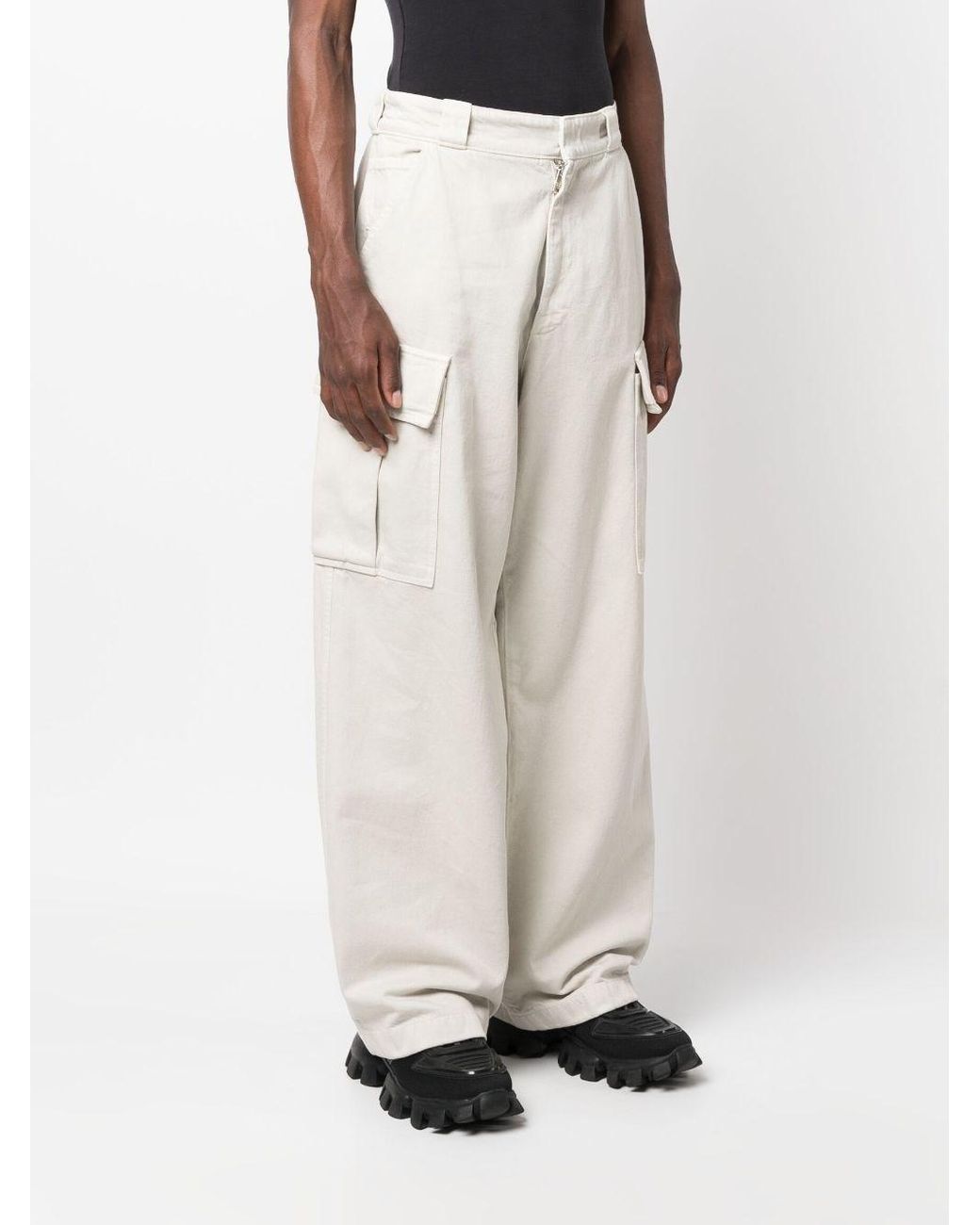 Prada Wide-Leg Cotton Cargo Trousers in White for Men | Lyst