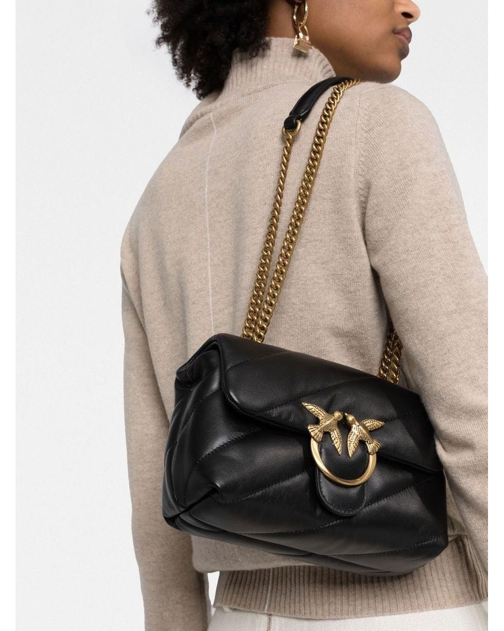 Pinko Love Mini Puff Logo Plaque Shoulder Bag in Black Lyst