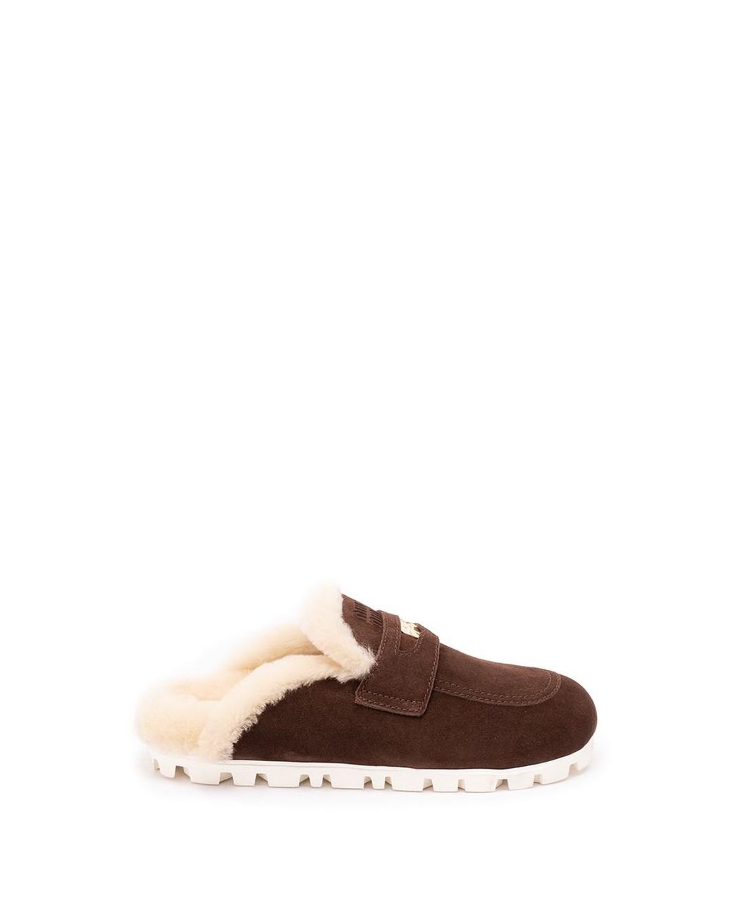 Miu Miu Brown Suede And Shearling Mules