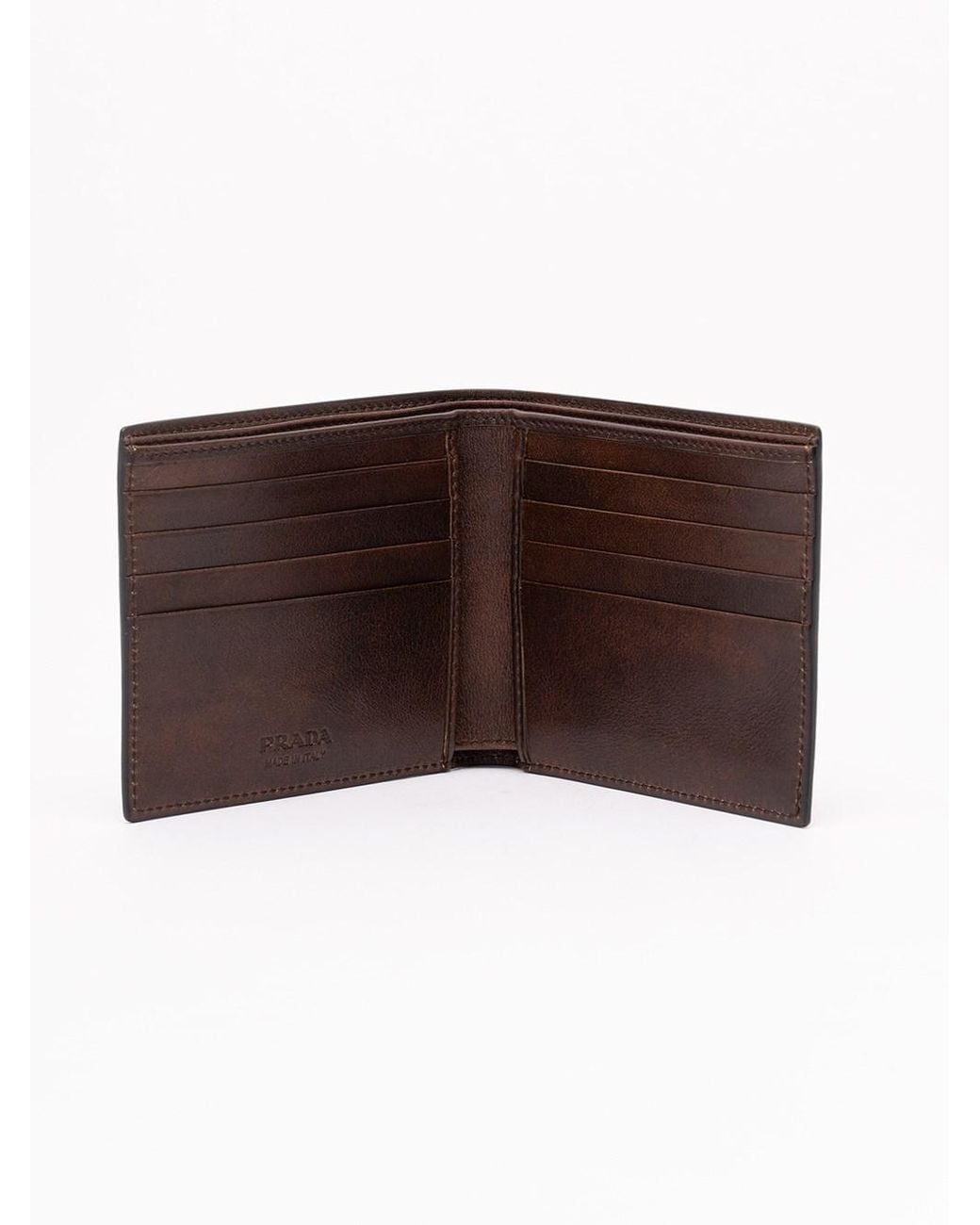 Prada Brown Antiqued Leather Wallet for men