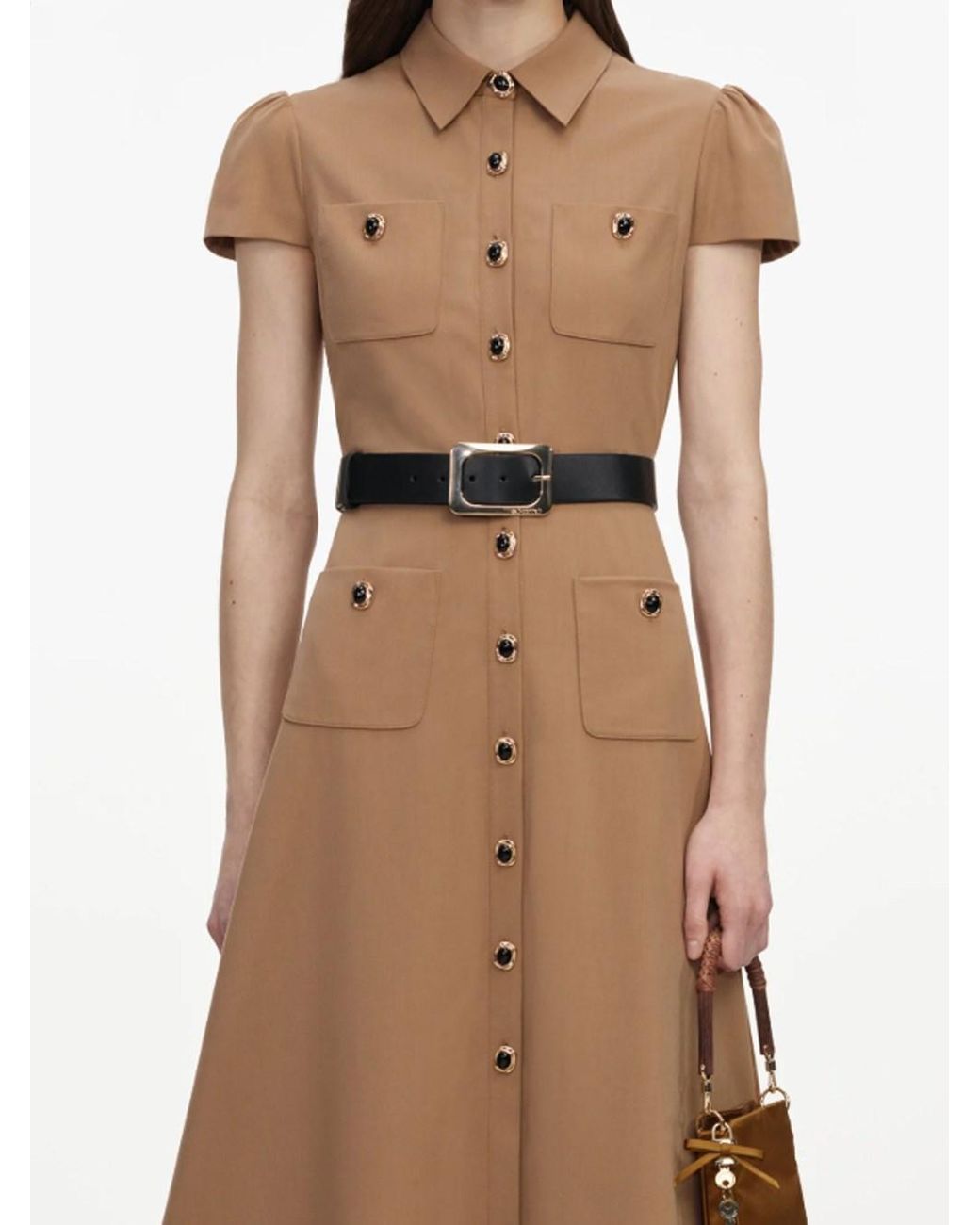 Self-Portrait Brown Twill Belted Midi Dress