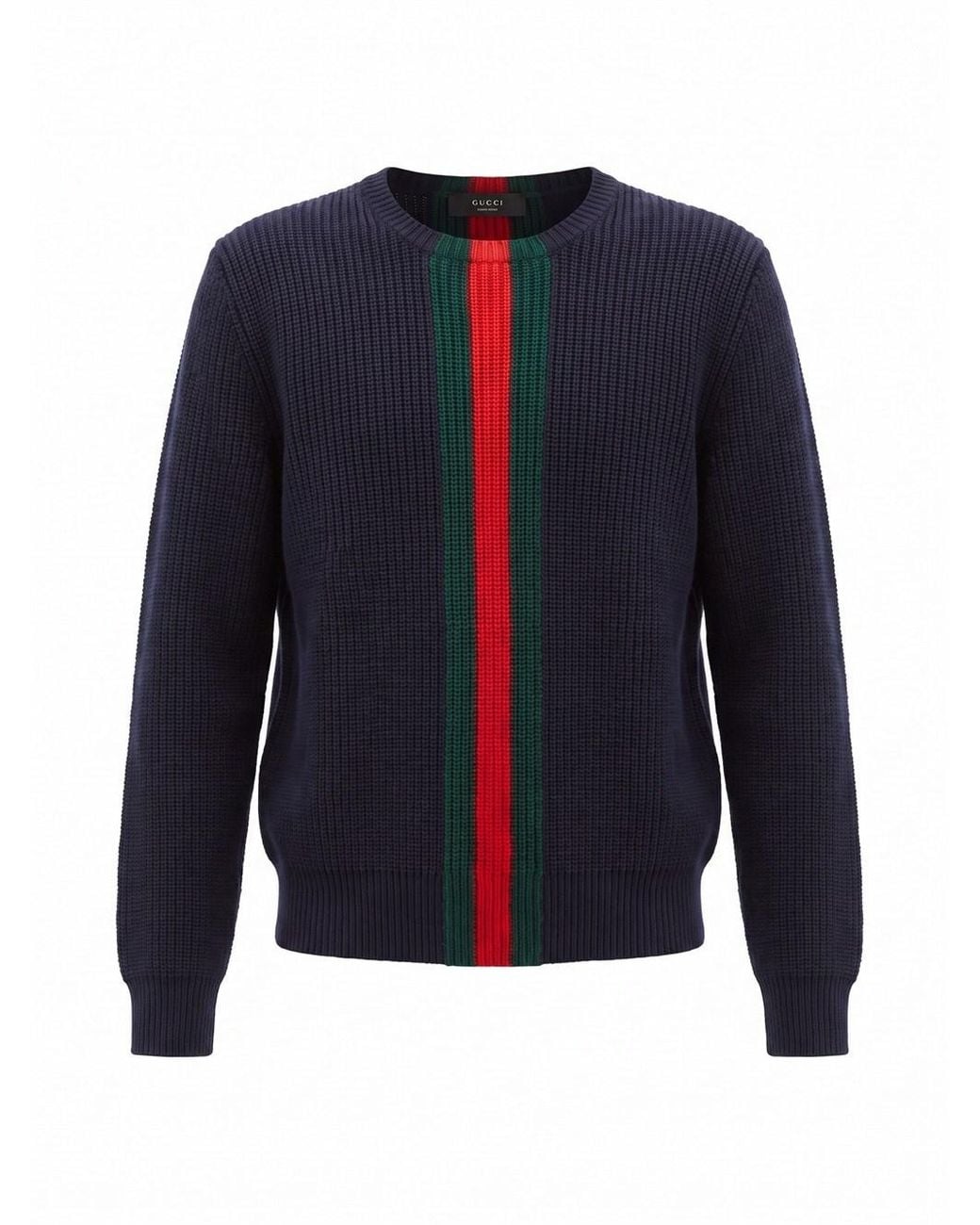 Gucci Blue Wool Crewneck Sweater With Web Detail for men