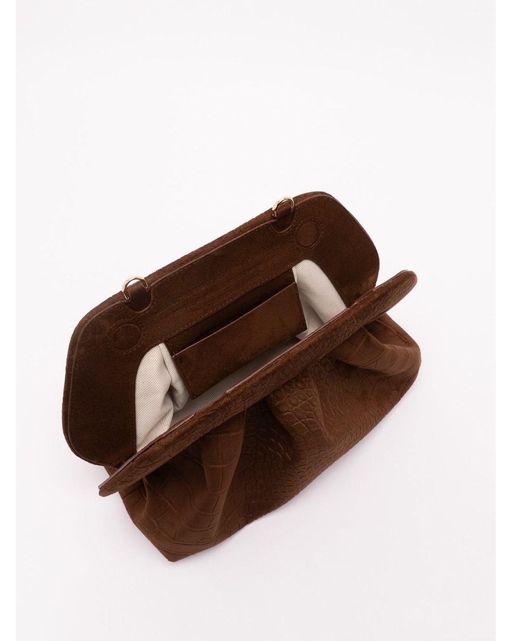 THEMOIRÈ Brown Bios Medium Suede Croco Effect Clutch