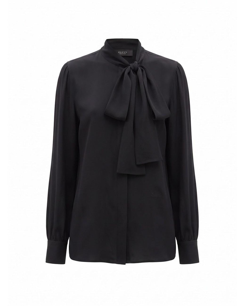 Gucci Black Silk Crepe De Chine Shirt With Self-Tie Bow