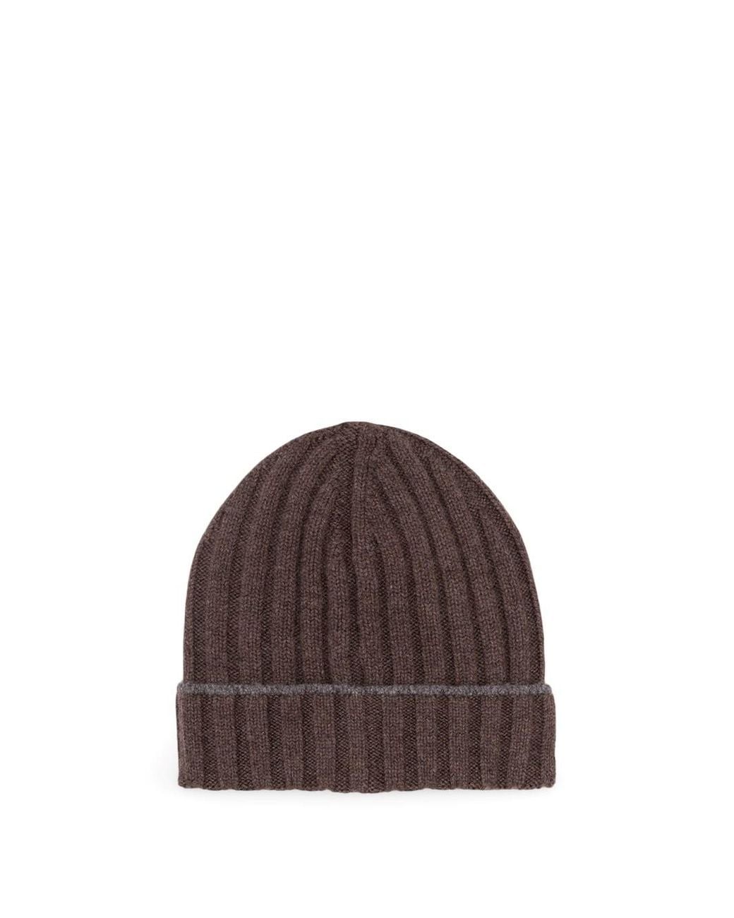 Brunello Cucinelli Brown Cashmere Rib Knit Beanie for men